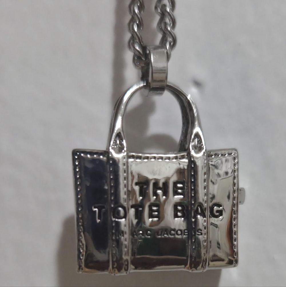 Marc Jacobs Shiny Silver Tote Bag Necklace